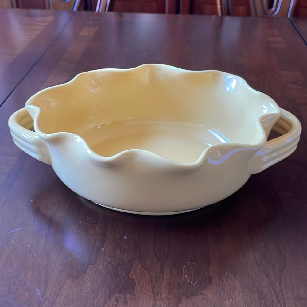 Crate & Barrel yellow ruffled edge bowl dish with handles
